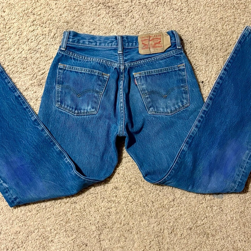 Levi's 501 Button Up Vibrant Blue Straight Jeans